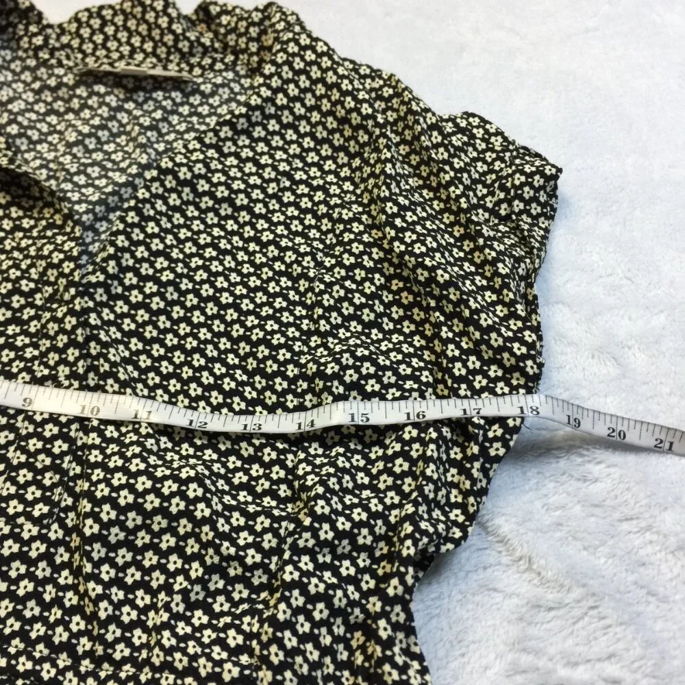 Ann Taylor Loft Mini Dress Size 8 Womans Black Floral Short Sleeve Elastic Waist - Picture 6 of 15